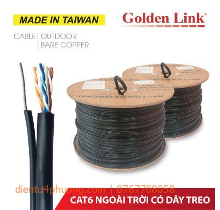 100% Đồng UTP CAT6 - Cáp mạng Golden Link ngoài trời có dây thép treo 23AWG TAIWAN 305m/cuộn